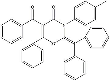 5-benzoyl-2-(diphenylmethylene)-3-(4-methylphenyl)-6-phenyl-2,3-dihydro-4H-1,3-oxazin-4-one Structure