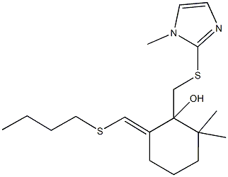 6-[(butylsulfanyl)methylene]-2,2-dimethyl-1-{[(1-methyl-1H-imidazol-2-yl)sulfanyl]methyl}cyclohexanol,791786-09-9,结构式