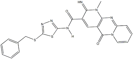 N-[5-(benzylsulfanyl)-1,3,4-thiadiazol-2-yl]-2-imino-1-methyl-5-oxo-1,5-dihydro-2H-dipyrido[1,2-a:2,3-d]pyrimidine-3-carboxamide,791786-45-3,结构式