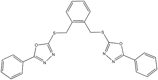 2-phenyl-5-[(2-{[(5-phenyl-1,3,4-oxadiazol-2-yl)sulfanyl]methyl}benzyl)sulfanyl]-1,3,4-oxadiazole Struktur