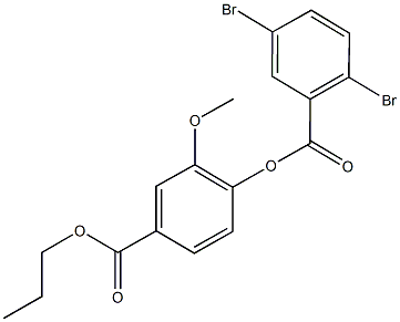 2-methoxy-4-(propoxycarbonyl)phenyl 2,5-dibromobenzoate Struktur