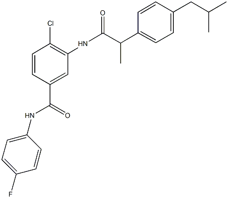 4-chloro-N-(4-fluorophenyl)-3-{[2-(4-isobutylphenyl)propanoyl]amino}benzamide 化学構造式