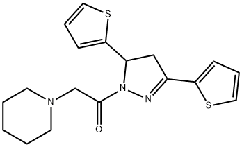 1-{2-[3,5-di(2-thienyl)-4,5-dihydro-1H-pyrazol-1-yl]-2-oxoethyl}piperidine Structure