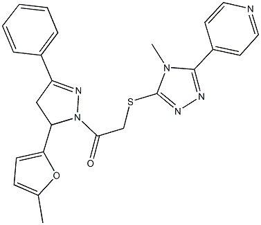 2-[5-(5-methyl-2-furyl)-3-phenyl-4,5-dihydro-1H-pyrazol-1-yl]-2-oxoethyl 4-methyl-5-(4-pyridinyl)-4H-1,2,4-triazol-3-yl sulfide Structure