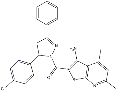 2-{[5-(4-chlorophenyl)-3-phenyl-4,5-dihydro-1H-pyrazol-1-yl]carbonyl}-4,6-dimethylthieno[2,3-b]pyridin-3-ylamine,791827-24-2,结构式