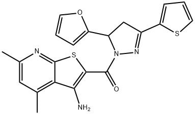 2-{[5-(2-furyl)-3-(2-thienyl)-4,5-dihydro-1H-pyrazol-1-yl]carbonyl}-4,6-dimethylthieno[2,3-b]pyridin-3-amine Structure