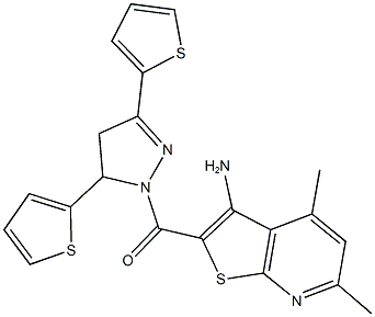 2-{[3,5-di(2-thienyl)-4,5-dihydro-1H-pyrazol-1-yl]carbonyl}-4,6-dimethylthieno[2,3-b]pyridin-3-ylamine Structure