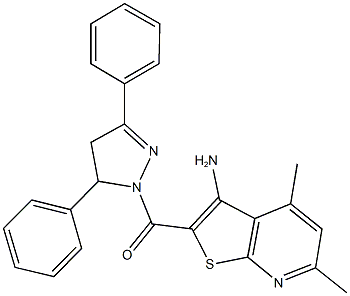 2-[(3,5-diphenyl-4,5-dihydro-1H-pyrazol-1-yl)carbonyl]-4,6-dimethylthieno[2,3-b]pyridin-3-amine,791827-32-2,结构式