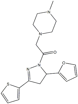 1-{2-[5-(2-furyl)-3-(2-thienyl)-4,5-dihydro-1H-pyrazol-1-yl]-2-oxoethyl}-4-methylpiperazine Structure