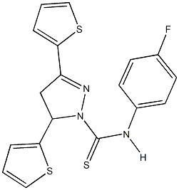 N-(4-fluorophenyl)-3,5-di(2-thienyl)-4,5-dihydro-1H-pyrazole-1-carbothioamide 化学構造式