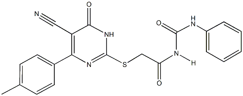 N-({[5-cyano-4-(4-methylphenyl)-6-oxo-1,6-dihydro-2-pyrimidinyl]sulfanyl}acetyl)-N'-phenylurea 化学構造式