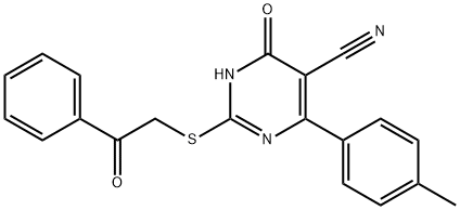 4-(4-methylphenyl)-6-oxo-2-[(2-oxo-2-phenylethyl)sulfanyl]-1,6-dihydro-5-pyrimidinecarbonitrile Struktur
