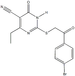 2-{[2-(4-bromophenyl)-2-oxoethyl]sulfanyl}-4-ethyl-6-oxo-1,6-dihydro-5-pyrimidinecarbonitrile 化学構造式
