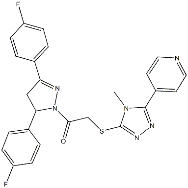 2-[3,5-bis(4-fluorophenyl)-4,5-dihydro-1H-pyrazol-1-yl]-2-oxoethyl 4-methyl-5-(4-pyridinyl)-4H-1,2,4-triazol-3-yl sulfide Struktur