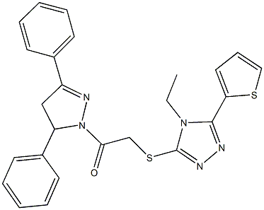 2-(3,5-diphenyl-4,5-dihydro-1H-pyrazol-1-yl)-2-oxoethyl 4-ethyl-5-(2-thienyl)-4H-1,2,4-triazol-3-yl sulfide,791828-93-8,结构式