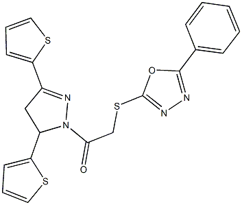 2-({2-[3,5-di(2-thienyl)-4,5-dihydro-1H-pyrazol-1-yl]-2-oxoethyl}sulfanyl)-5-phenyl-1,3,4-oxadiazole Struktur