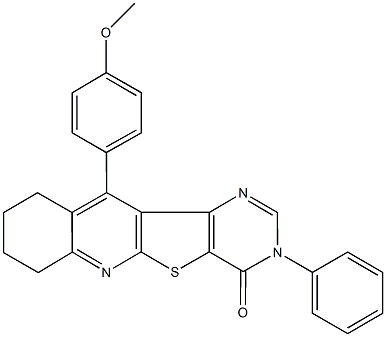 11-(4-methoxyphenyl)-3-phenyl-7,8,9,10-tetrahydropyrimido[4',5':4,5]thieno[2,3-b]quinolin-4(3H)-one Struktur