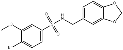 N-(1,3-benzodioxol-5-ylmethyl)-4-bromo-3-methoxybenzenesulfonamide Struktur