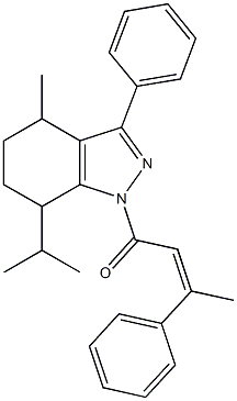 7-isopropyl-4-methyl-3-phenyl-1-(3-phenyl-2-butenoyl)-4,5,6,7-tetrahydro-1H-indazole 结构式