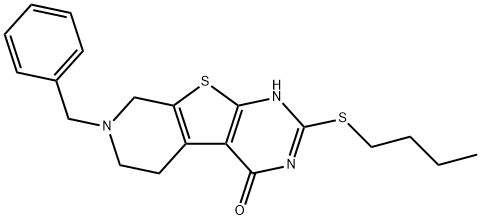7-benzyl-2-(butylsulfanyl)-5,6,7,8-tetrahydropyrido[4',3':4,5]thieno[2,3-d]pyrimidin-4(3H)-one 化学構造式