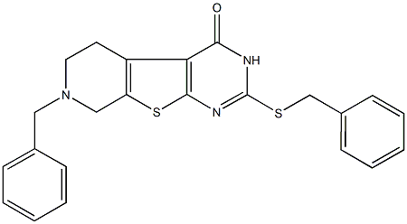 7-benzyl-2-(benzylsulfanyl)-5,6,7,8-tetrahydropyrido[4',3':4,5]thieno[2,3-d]pyrimidin-4(3H)-one,792952-05-7,结构式