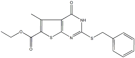 792952-10-4 ethyl 2-(benzylsulfanyl)-5-methyl-4-oxo-3,4-dihydrothieno[2,3-d]pyrimidine-6-carboxylate