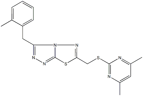 4,6-dimethyl-2-pyrimidinyl [3-(2-methylbenzyl)[1,2,4]triazolo[3,4-b][1,3,4]thiadiazol-6-yl]methyl sulfide 化学構造式