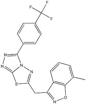 7-methyl-3-({3-[4-(trifluoromethyl)phenyl][1,2,4]triazolo[3,4-b][1,3,4]thiadiazol-6-yl}methyl)-1,2-benzisoxazole Struktur