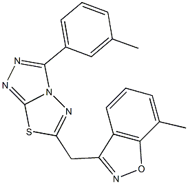 7-methyl-3-{[3-(3-methylphenyl)[1,2,4]triazolo[3,4-b][1,3,4]thiadiazol-6-yl]methyl}-1,2-benzisoxazole 化学構造式