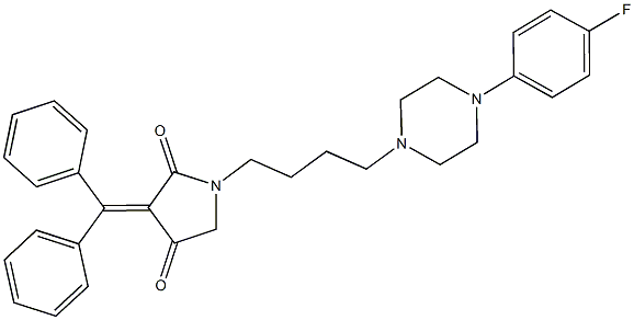3-(diphenylmethylene)-1-{4-[4-(4-fluorophenyl)-1-piperazinyl]butyl}-2,4-pyrrolidinedione 化学構造式