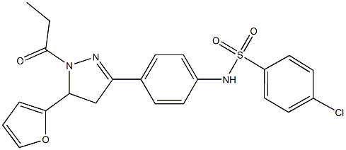 4-chloro-N-{4-[5-(2-furyl)-1-propionyl-4,5-dihydro-1H-pyrazol-3-yl]phenyl}benzenesulfonamide 化学構造式