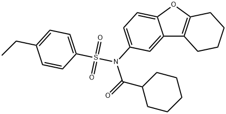 N-(cyclohexylcarbonyl)-4-ethyl-N-(6,7,8,9-tetrahydrodibenzo[b,d]furan-2-yl)benzenesulfonamide Struktur