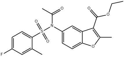 ethyl 5-{acetyl[(4-fluoro-2-methylphenyl)sulfonyl]amino}-2-methyl-1-benzofuran-3-carboxylate Struktur