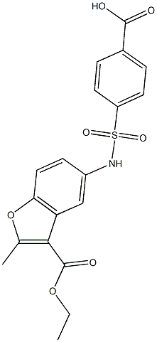 4-({[3-(ethoxycarbonyl)-2-methyl-1-benzofuran-5-yl]amino}sulfonyl)benzoic acid Struktur