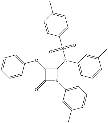 4-methyl-N-(3-methylphenyl)-N-[1-(3-methylphenyl)-4-oxo-3-phenoxy-2-azetidinyl]benzenesulfonamide Struktur