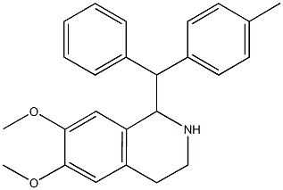 6,7-dimethoxy-1-[(4-methylphenyl)(phenyl)methyl]-1,2,3,4-tetrahydroisoquinoline 化学構造式