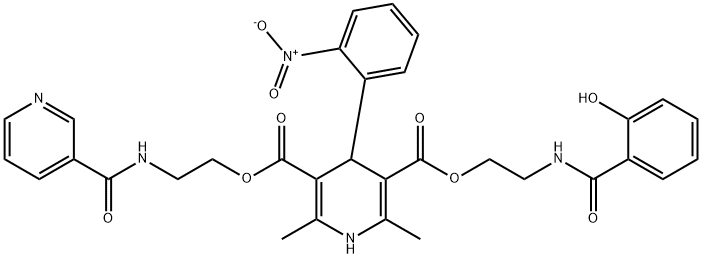 3-{2-[(2-hydroxybenzoyl)amino]ethyl} 5-{2-[(3-pyridinylcarbonyl)amino]ethyl} 4-{2-nitrophenyl}-2,6-dimethyl-1,4-dihydro-3,5-pyridinedicarboxylate Structure