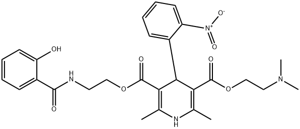 3-[2-(dimethylamino)ethyl] 5-{2-[(2-hydroxybenzoyl)amino]ethyl} 4-{2-nitrophenyl}-2,6-dimethyl-1,4-dihydro-3,5-pyridinedicarboxylate Structure