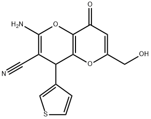 2-amino-6-(hydroxymethyl)-8-oxo-4-(3-thienyl)-4,8-dihydropyrano[3,2-b]pyran-3-carbonitrile Struktur