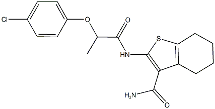 2-{[2-(4-chlorophenoxy)propanoyl]amino}-4,5,6,7-tetrahydro-1-benzothiophene-3-carboxamide Struktur