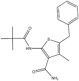 5-benzyl-2-[(2,2-dimethylpropanoyl)amino]-4-methyl-3-thiophenecarboxamide Struktur