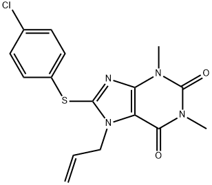7-allyl-8-[(4-chlorophenyl)sulfanyl]-1,3-dimethyl-3,7-dihydro-1H-purine-2,6-dione 化学構造式
