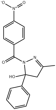 1-({4-nitrophenyl}carbonyl)-3-methyl-5-phenyl-4,5-dihydro-1H-pyrazol-5-ol 化学構造式