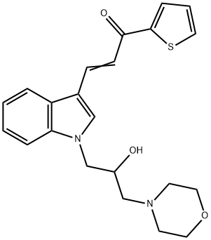 3-{1-[2-hydroxy-3-(4-morpholinyl)propyl]-1H-indol-3-yl}-1-(2-thienyl)-2-propen-1-one 化学構造式