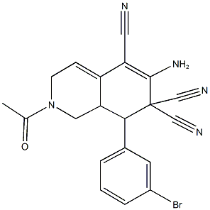 2-acetyl-6-amino-8-(3-bromophenyl)-2,3,8,8a-tetrahydro-5,7,7(1H)-isoquinolinetricarbonitrile Struktur