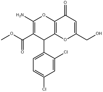 methyl 2-amino-4-(2,4-dichlorophenyl)-6-(hydroxymethyl)-8-oxo-4,8-dihydropyrano[3,2-b]pyran-3-carboxylate 化学構造式