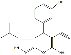 6-amino-4-(3-hydroxyphenyl)-3-isopropyl-2,4-dihydropyrano[2,3-c]pyrazole-5-carbonitrile Structure