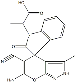 2-{6'-amino-5'-cyano-3-methyl-2-oxo-2,2',3,4'-tetrahydrospiro(1H-indole-3,4'-pyrano[2,3-c]pyrazole)-1-yl}propanoic acid|