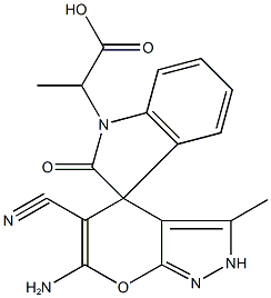 2-{6'-amino-5'-cyano-3-methyl-2-oxo-2,2',3,4'-tetrahydrospiro(1H-indole-3,4'-pyrano[2,3-c]pyrazole)-1-yl}propanoic acid Structure