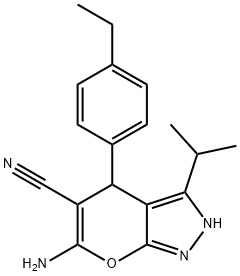 6-amino-4-(4-ethylphenyl)-3-isopropyl-2,4-dihydropyrano[2,3-c]pyrazole-5-carbonitrile Structure